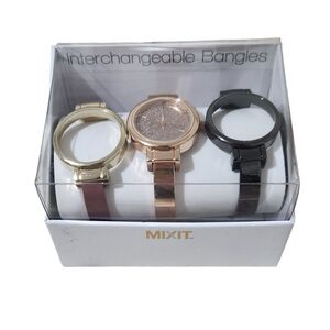 NWT Interchangeable Bangle Watch Set Rose Gold Gunmetal Gold Sparkly Purple